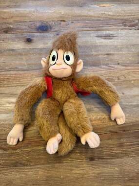 Vintage Disney Aladdin Abu Plush Monkey with Red Vest and Hat